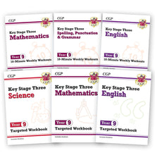 Load image into Gallery viewer, Year 9 Maths, English & Science, 6 Workbook Bundle for ages 13 -14 KS3