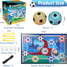 Load image into Gallery viewer, Soccer game set with packaging, balls, and target with measurements