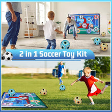 Load image into Gallery viewer, 2 in 1 Soccer Toy Kit with children playing indoors and outdoors.