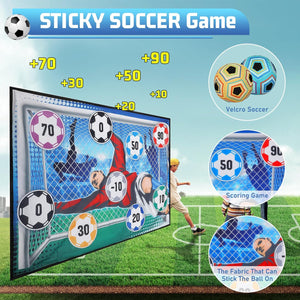 Sticky Soccer game with scoring system and soccer balls on a grass field background