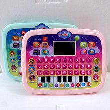 Load image into Gallery viewer, Children&#39;s toy tablet with colorful keyboard and screen on a white background