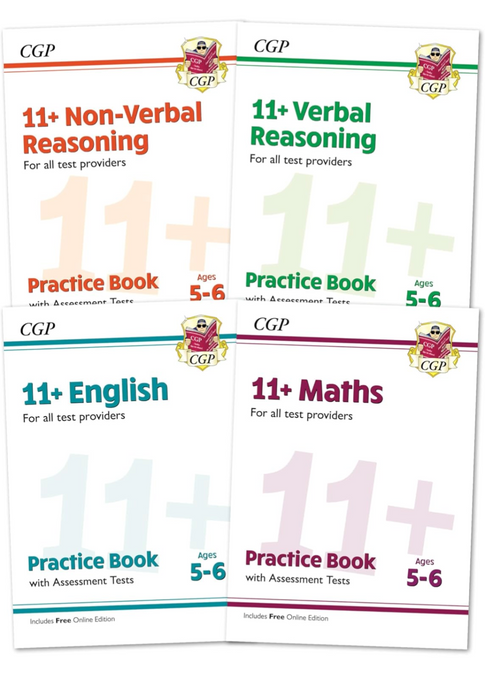 11+ Plus Test Practice 4 Workbook Bundle For Year 1 to 2 Ages 5-6