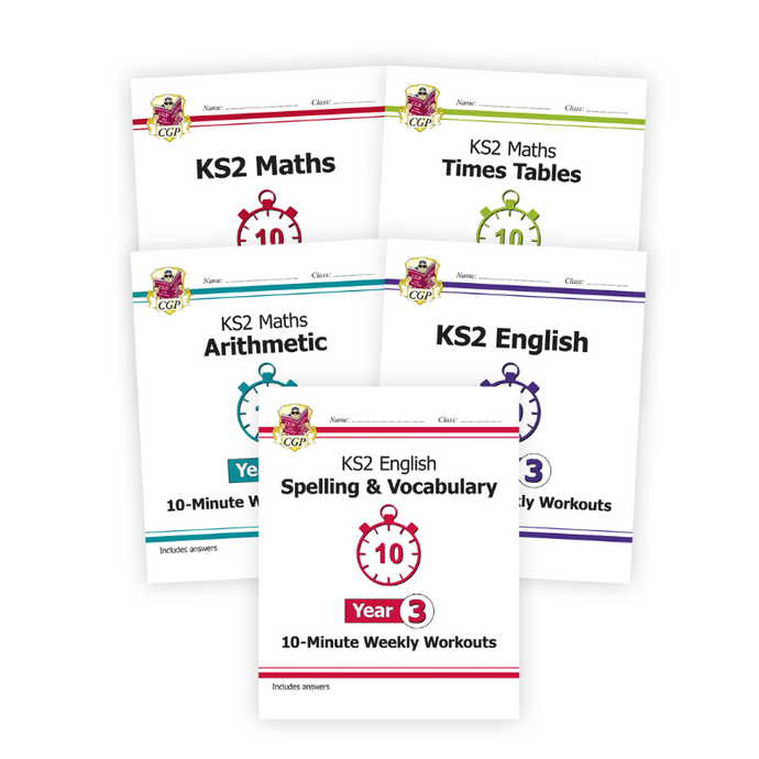 Year 3 Maths and English 10 Min Test Workbook Bundle for 7 to 8 year olds KS2